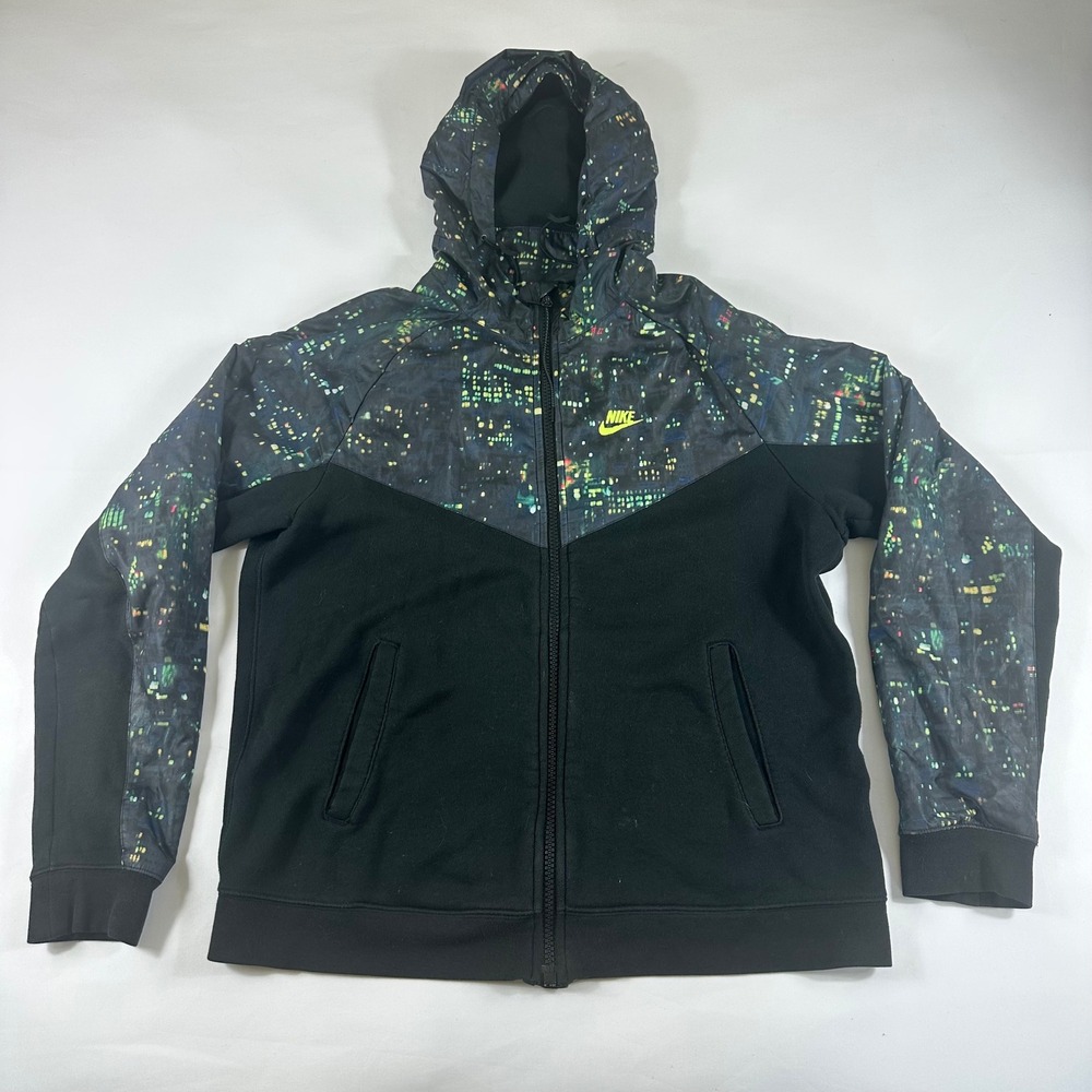 Nike Men's Large Full Zip Hooded Jacket Cityscape Print‎ Black Green Size G